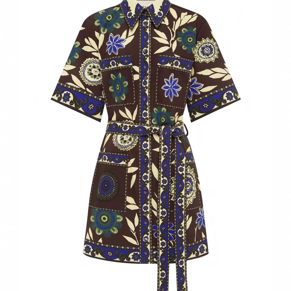 Zimmermann Floral Patchwork Belted Mini Dress - Brown & Blue - Picture 5 of 5